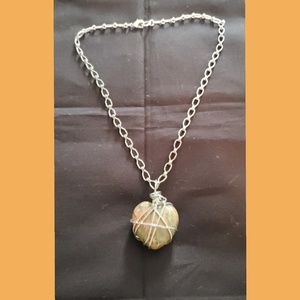 Unakite Jasper Heart Wrapped Necklace